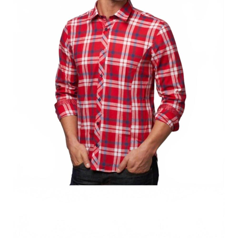NEW EIGHT X plaid linen shirt in red
